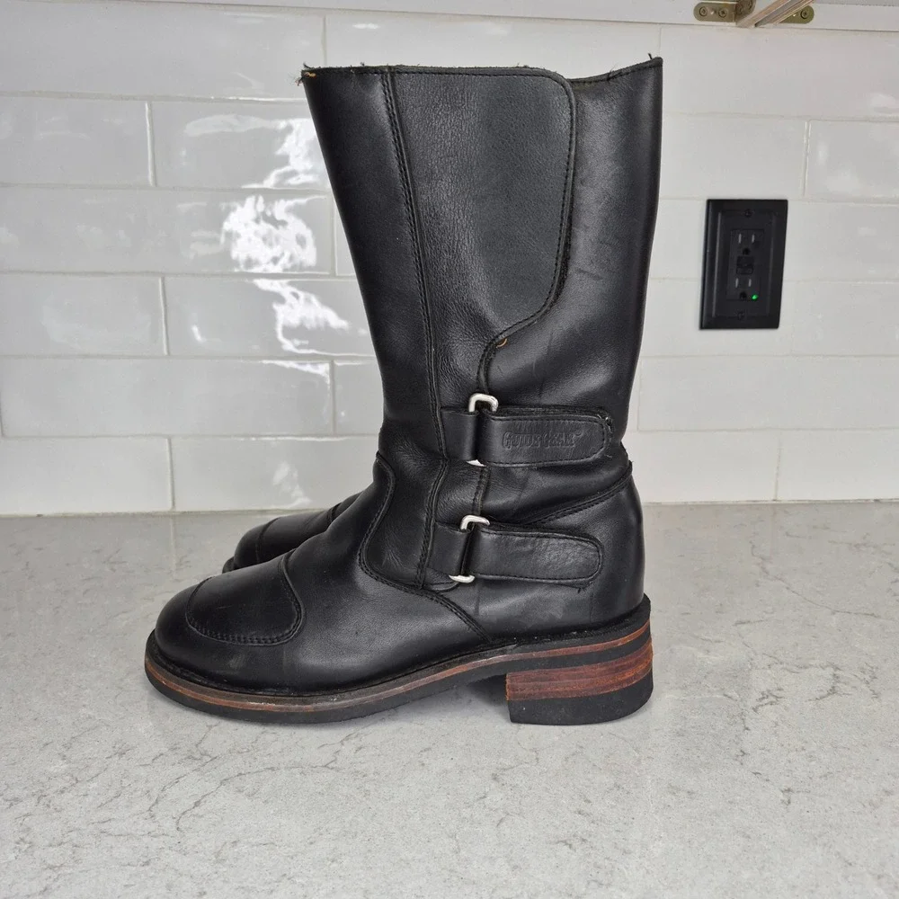 Guide Gear Motorcycle Boots Leather Biker Buckle 8M Black Mens